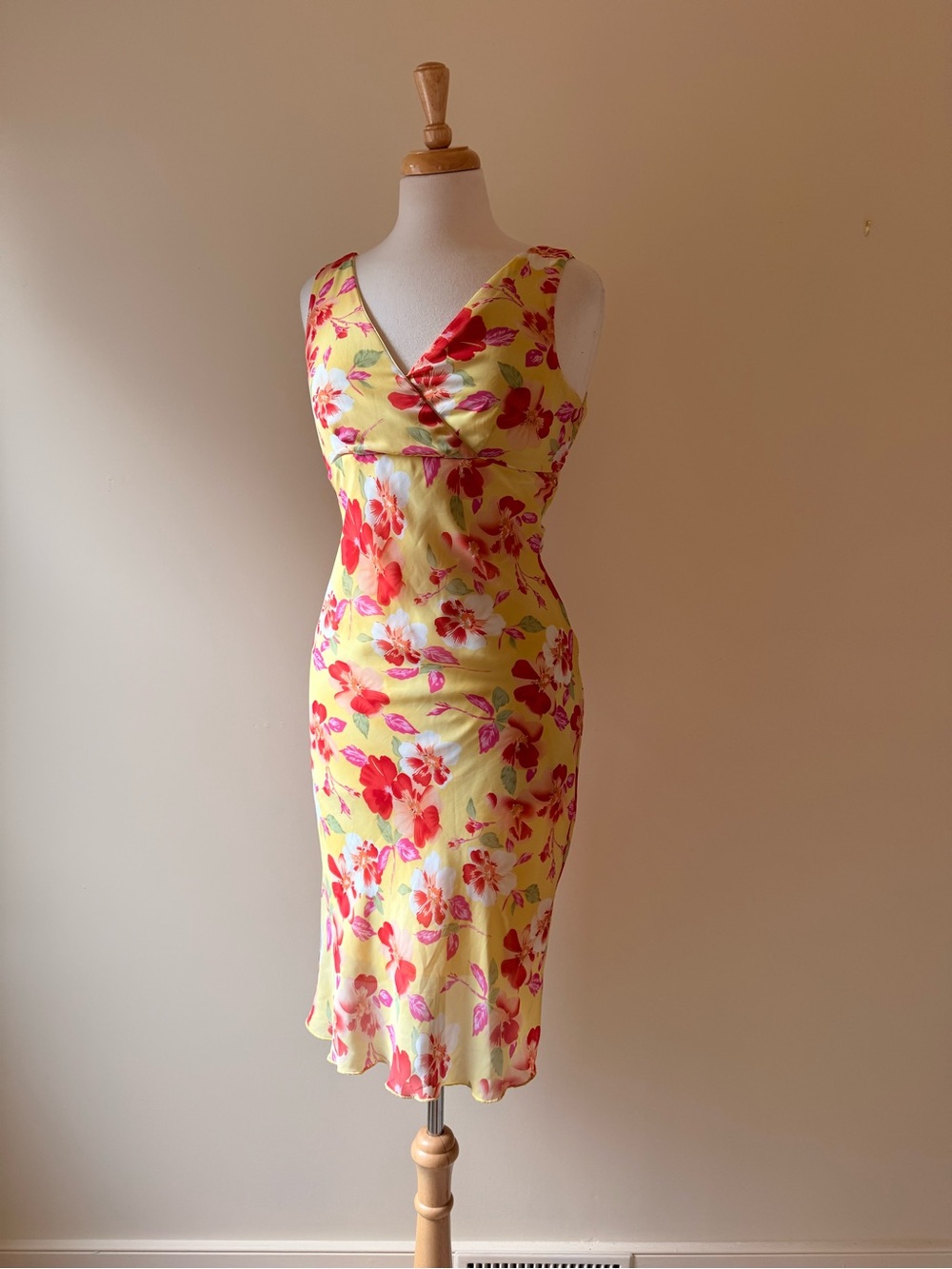 Vintage 2000s Poet Yellow Floral Midi Dress Size 9 Y2K